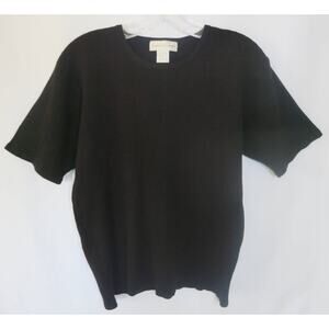 CASUAL CORNER Ribbed Top Size M Women Short Sleeve Round Neck Black Office